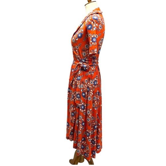 Boden Lavina Jersey Wrap in Papaya Wildflower Prarie Dress Women 6 Petite - Picture 9 of 16
